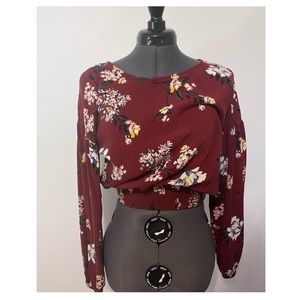 Red Floral Long Sleeve Blouse
